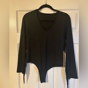 Black Fringe Long Sleeve Bodysuit